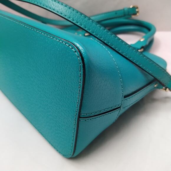 Kate Spade Teal Leather Double Handles Zipper Closure Satchel Bag - Picture 8 of 16